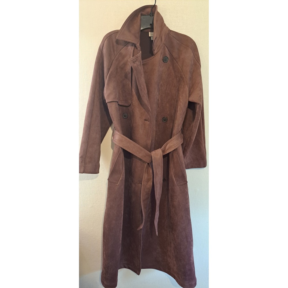 A New Day Womens Jacket XS Brown Faux Suede Trench Coat Double Breasted 1974-440
